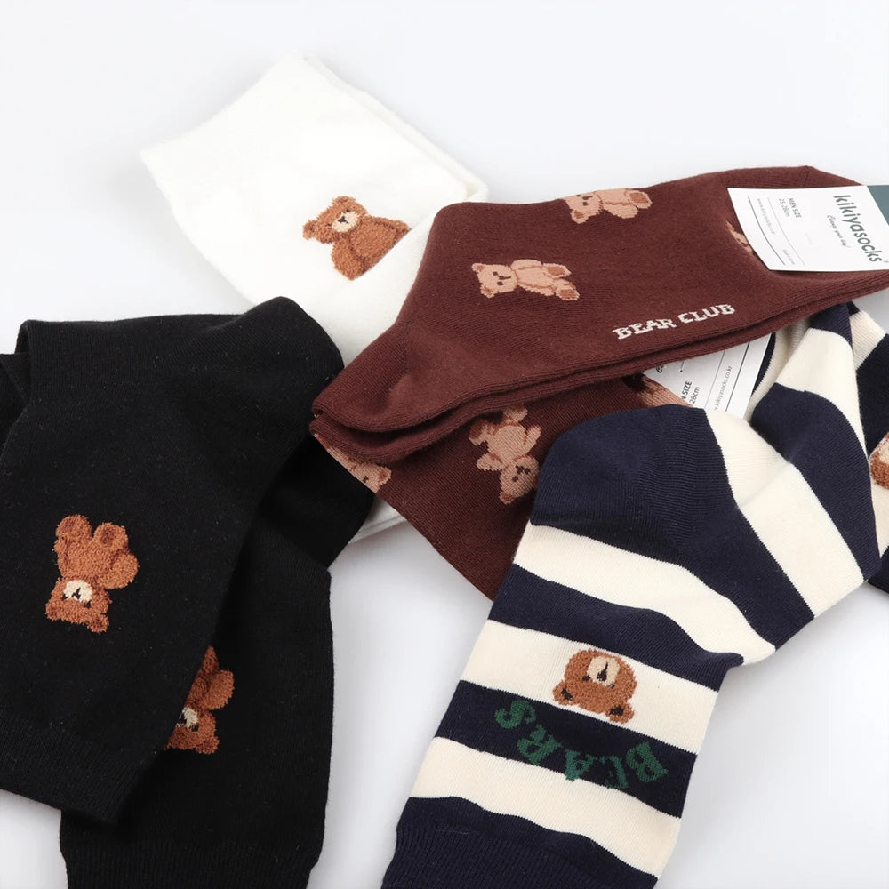 1 Pair Cartoon Gentleman Bear Men's Socks Comfortable Harajuku Skateboard Socks Novelty Breathable Christmas Gift Factory Direct