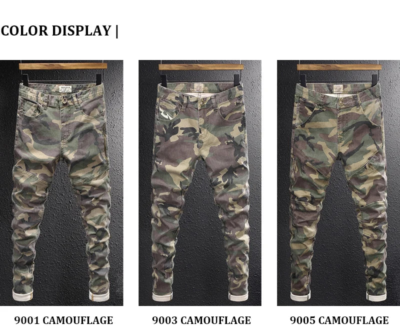 Streetwear Fashion Men Jeans High Quality Stretch Slim Fit Camo Trousers Embroidery Patch Designer Hip Hop Denim Pants Hombre