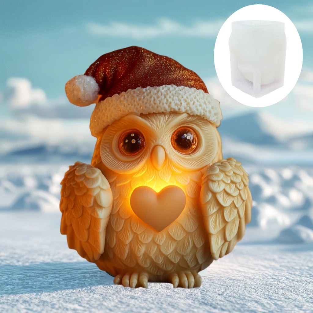 Love Owl Candle Silicone Mold Wear Christmas Hat Owl Resin Mold Christmas Heart Owl Gypsum Mould Craft Molds Christmas Gift