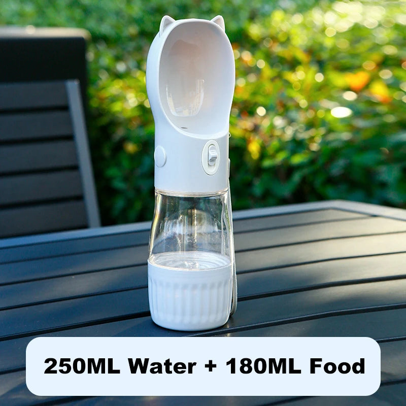 2 in 1 Portable Dog Water Bottle PC Plastic Cat Head Puppy Pet Drink Bowl 250ML Feeding Water Bowl 180ML Storage Food Container