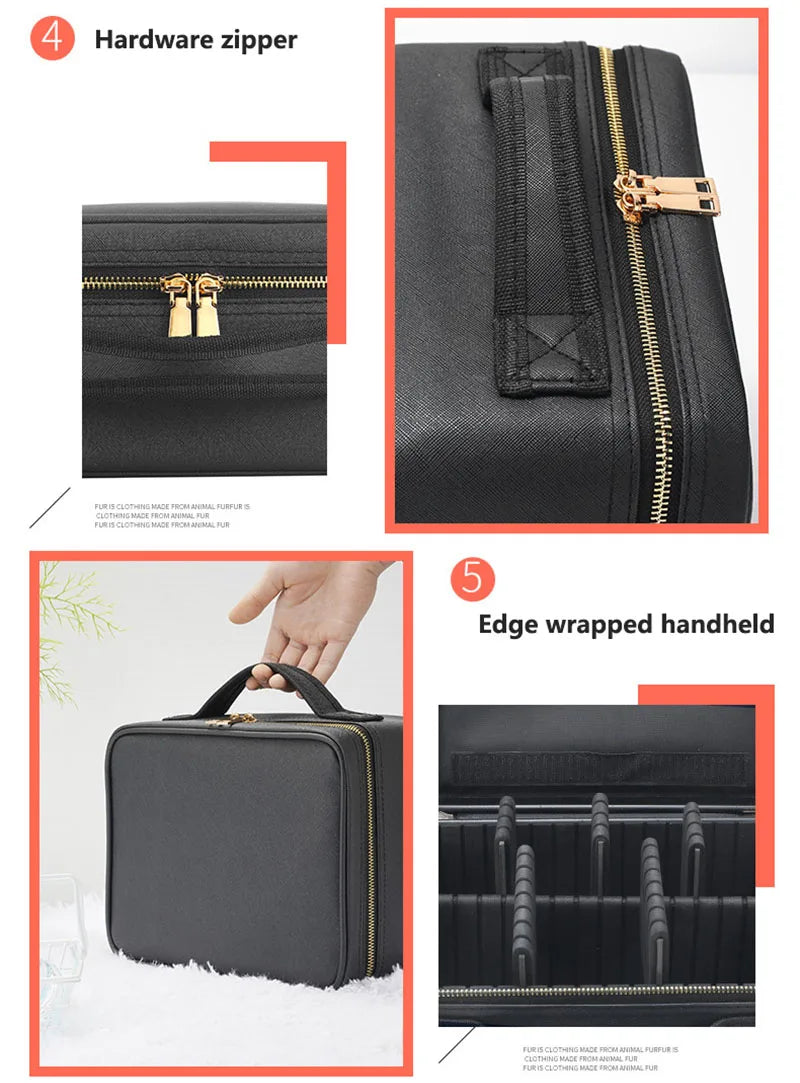 Smart LED Cosmetic Case With Mirror Travel Makeup Bag Large Capacity Female Beautician Skincare Product Makeup Case For Women