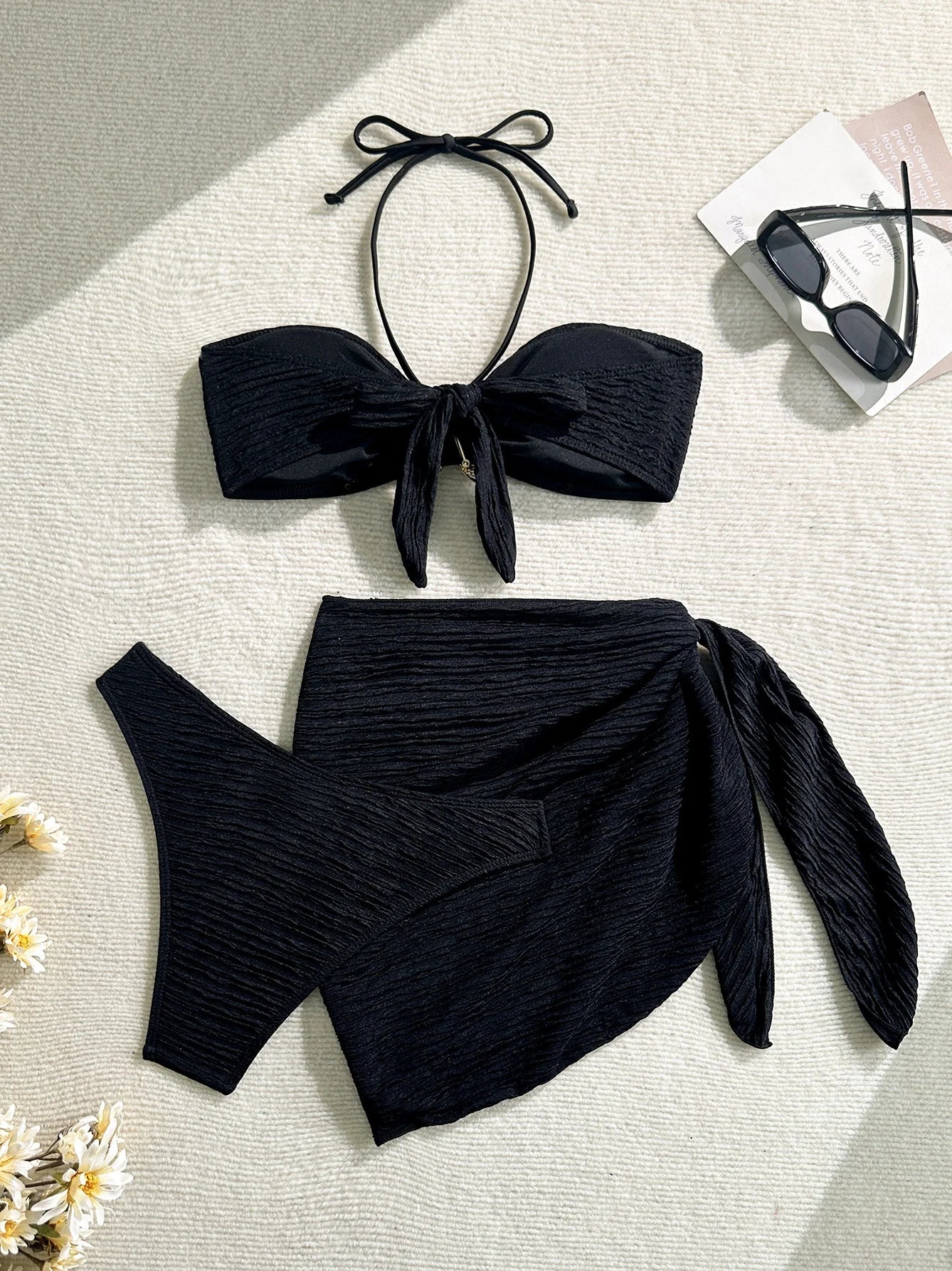 Sexy Metal Starfish Bikinis Set Women Brown Bandeau Push Up Mesh Skirt 3 Piece Swimsuit 2025 Beach Bathing Suit Holiday Swimwear