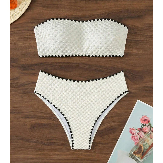 Elegant Strapless Swimwear Women Bikinis Fashion High Waist Split Bathing Suit 2025 New Casual Beachwear Swimsuit Two Piece Sets
