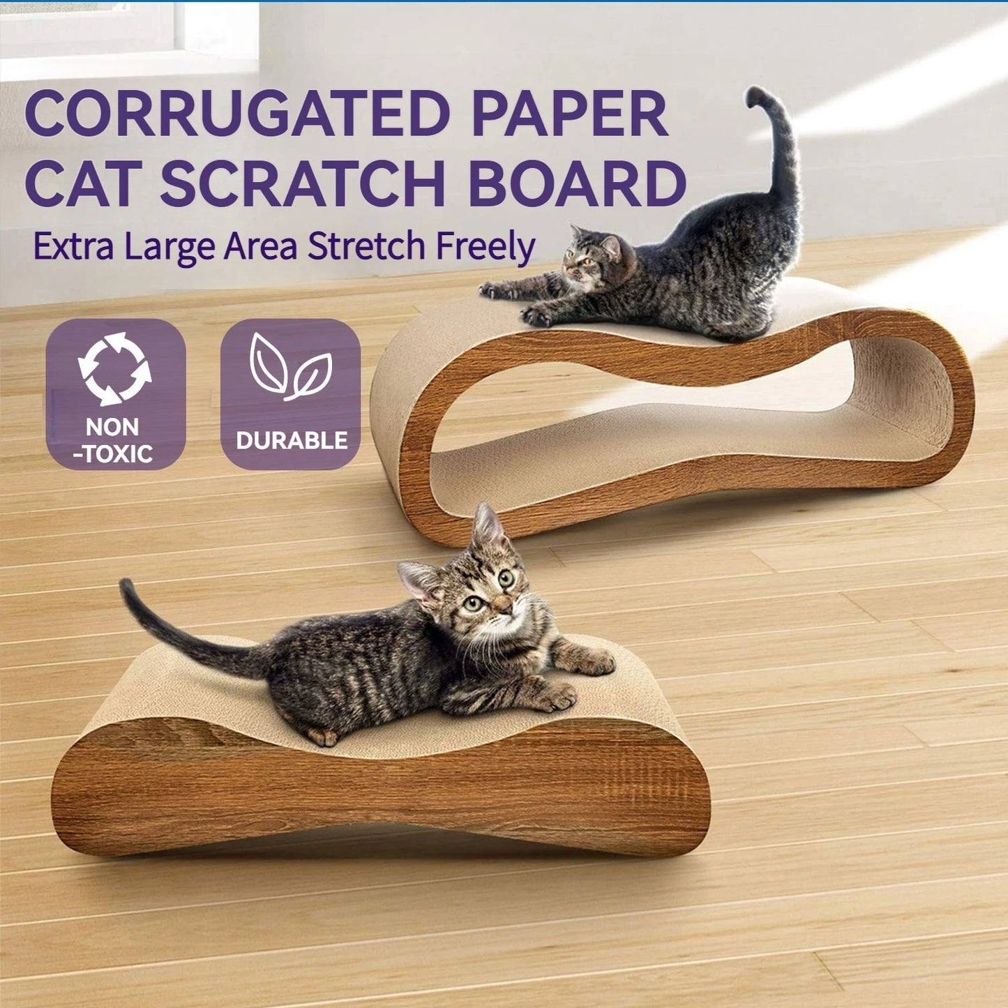 2 in 1 Cat Scratcher Cardboard Lounge Bed, Cat Scratching Post, Durable Board Pads Prevents Furniture Damage