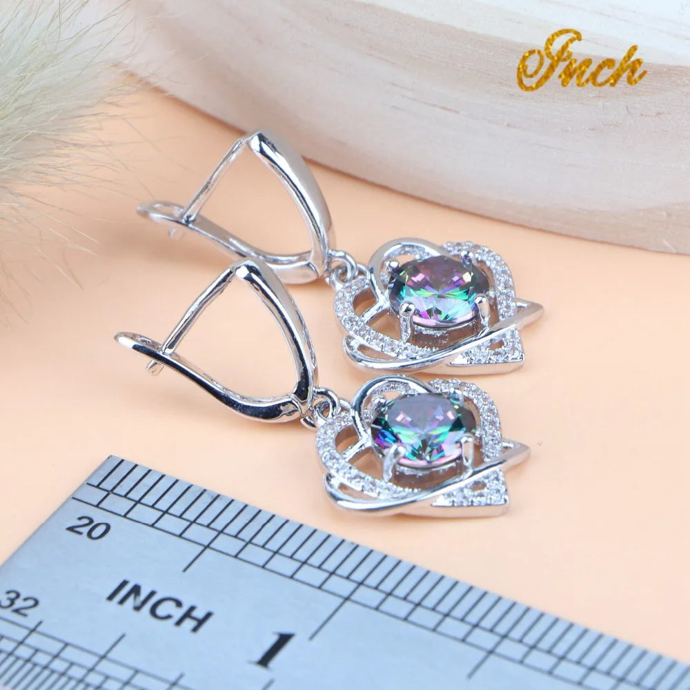 Natural Magic Rainbow Zircon Jewelry Sets Bridal Luxury Bracelets Earrings Rings Pendant Wedding Necklace Set For Women Jewelry
