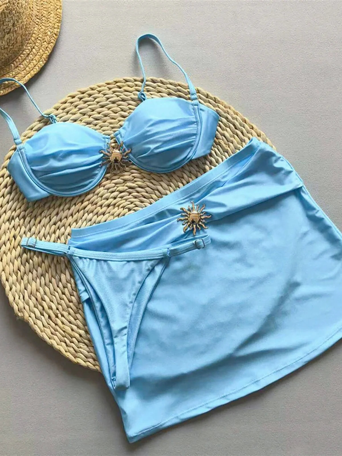 New With Skirt Mini Thong Underwire Bikini Women Swimwear Female Swimsuit Three-pieces Bikini set Bather Bathing Suit Swim V6316