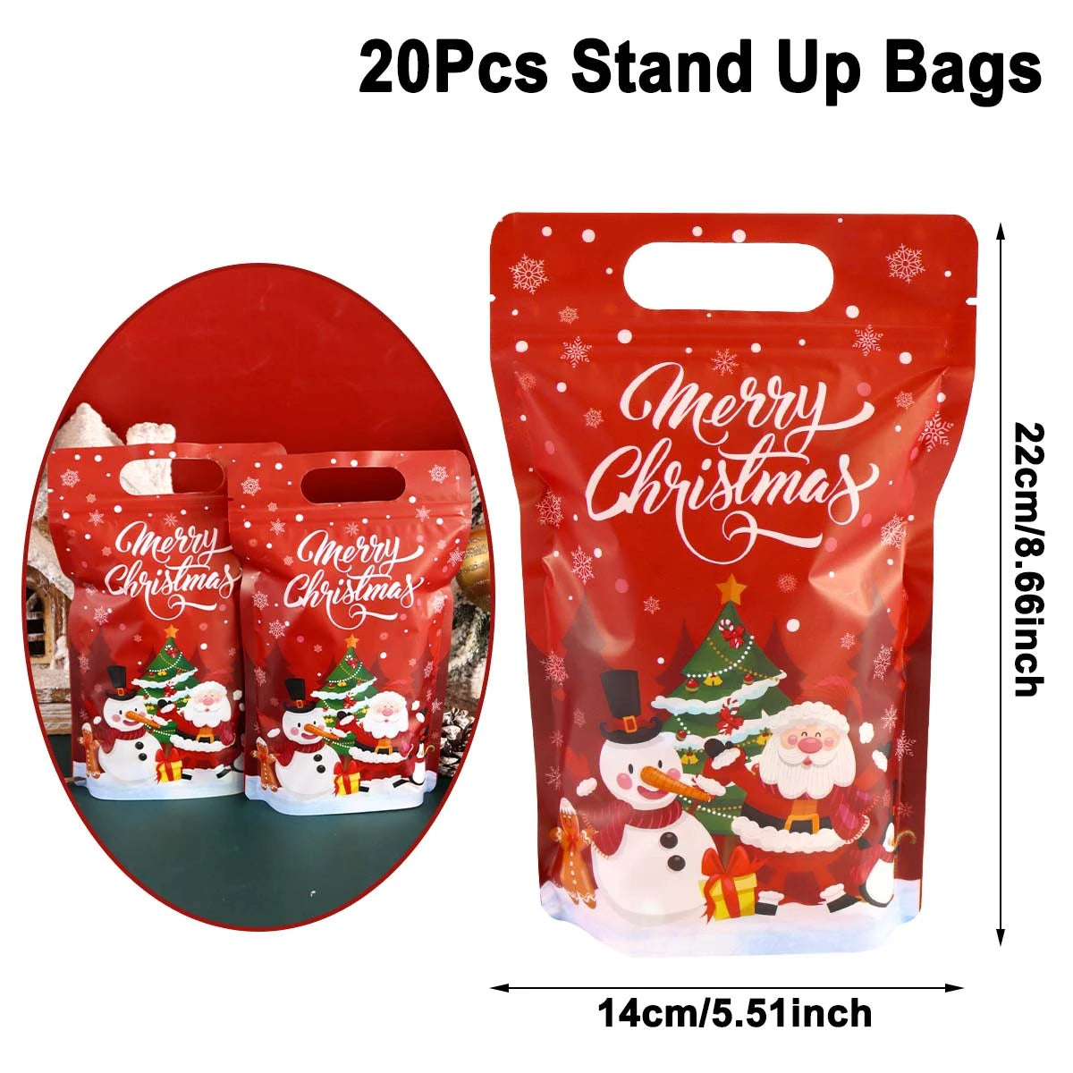 10/20pcs Christmas Gift Bags Santa Claus Stand Up Bag Christmas Decoration for Home 2025 Navidad Natal New Year 2026 Packing Bag
