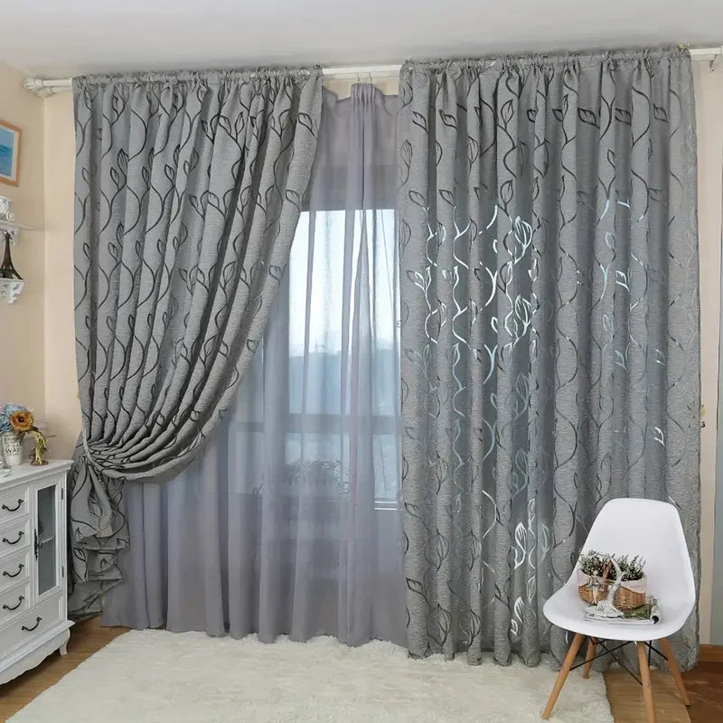 Simple and Casual Style Leaf Cutting Flower Gauze Curtain Suitable for Bedroom Living Room Home Decoration 1PC