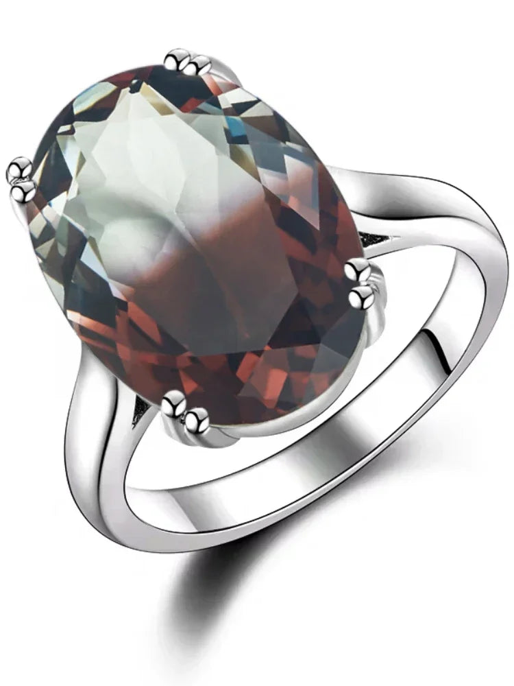 S925 Silver Fashion Large Oval AAAAA Zircon Rainbow Gemstone 13*18mm Multicolor Tourmaline For Woman Wedding Ring Bridal Jewelry