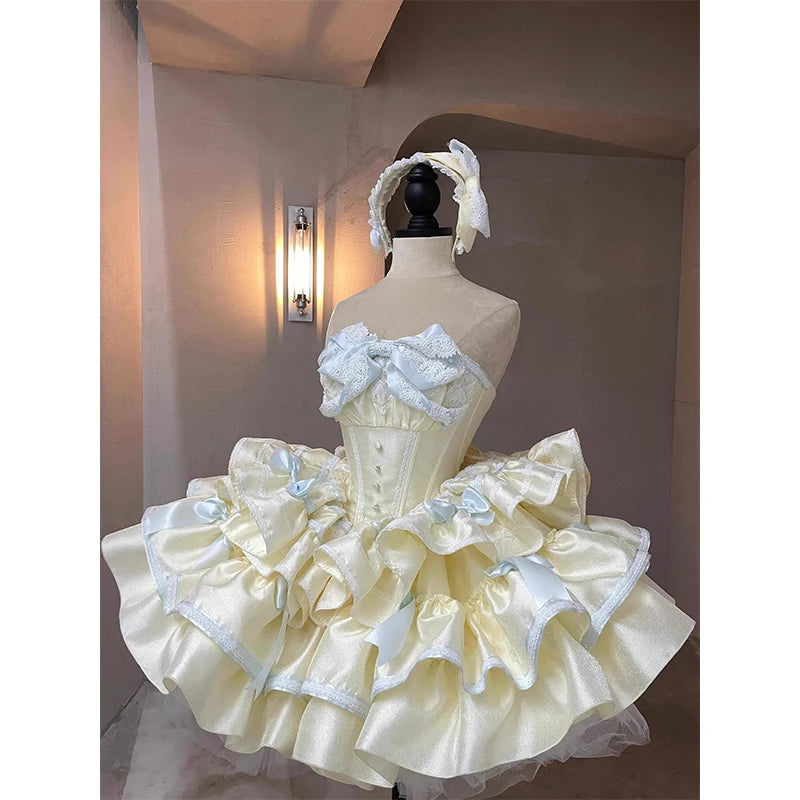 French Celebrity Style Tea Party Princess Strapless Dress Sweet Slim-Fit Birthday Dress Lady Elegant Sleeveless Lolita Dresses