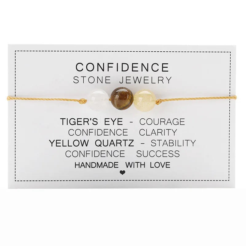 Natural Stone Crystal Round Bead Bracelet Handmade Braid Adjustable Paper Card Rope Chain Yoga Women Men Energy Healing Jewelry