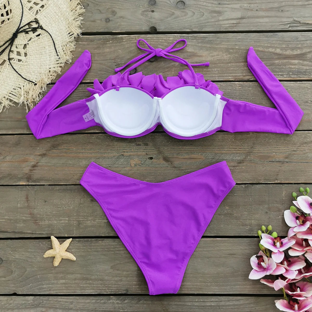 Sexy Push Up Two Pieces Swimwear Hight Waist Bikini Sets Women Swimwear New Printed Ruffle Bandage Bathingsuit Beach Wear 2024
