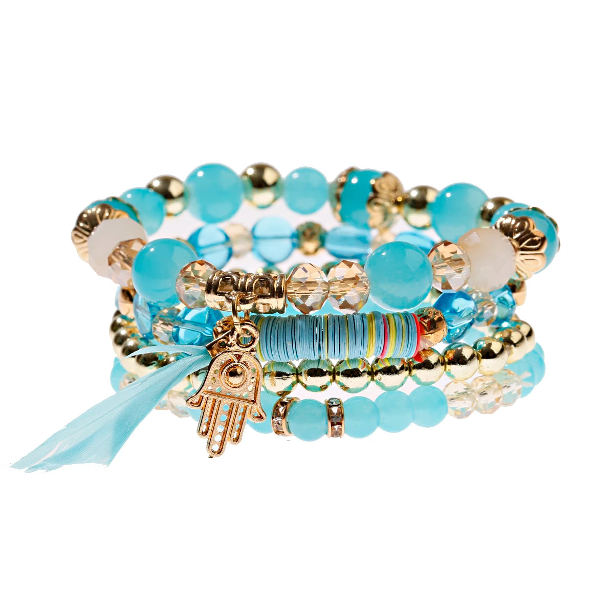 Vintage Bohemia Women Bracelets Set Charm Hand Stone Beads Tassel Pendents Bracelets Pour Les Femmes 4Pcs/Lot
