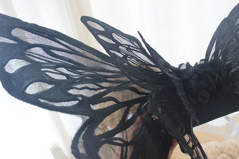 Handmade Black White Butterfly Wings Can Back Wear Lolita Mesh Back Decoration for Party Photo Props Girl Womens Butterfly Clips