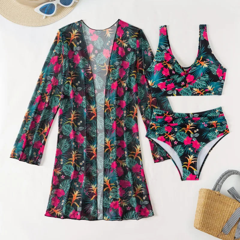 2025 Sexy Floral Bikinis Female Swimsuits Women's Three-Piece High Waist Swimwear Beach Swimming Wear Bathing Suits Pool Bather