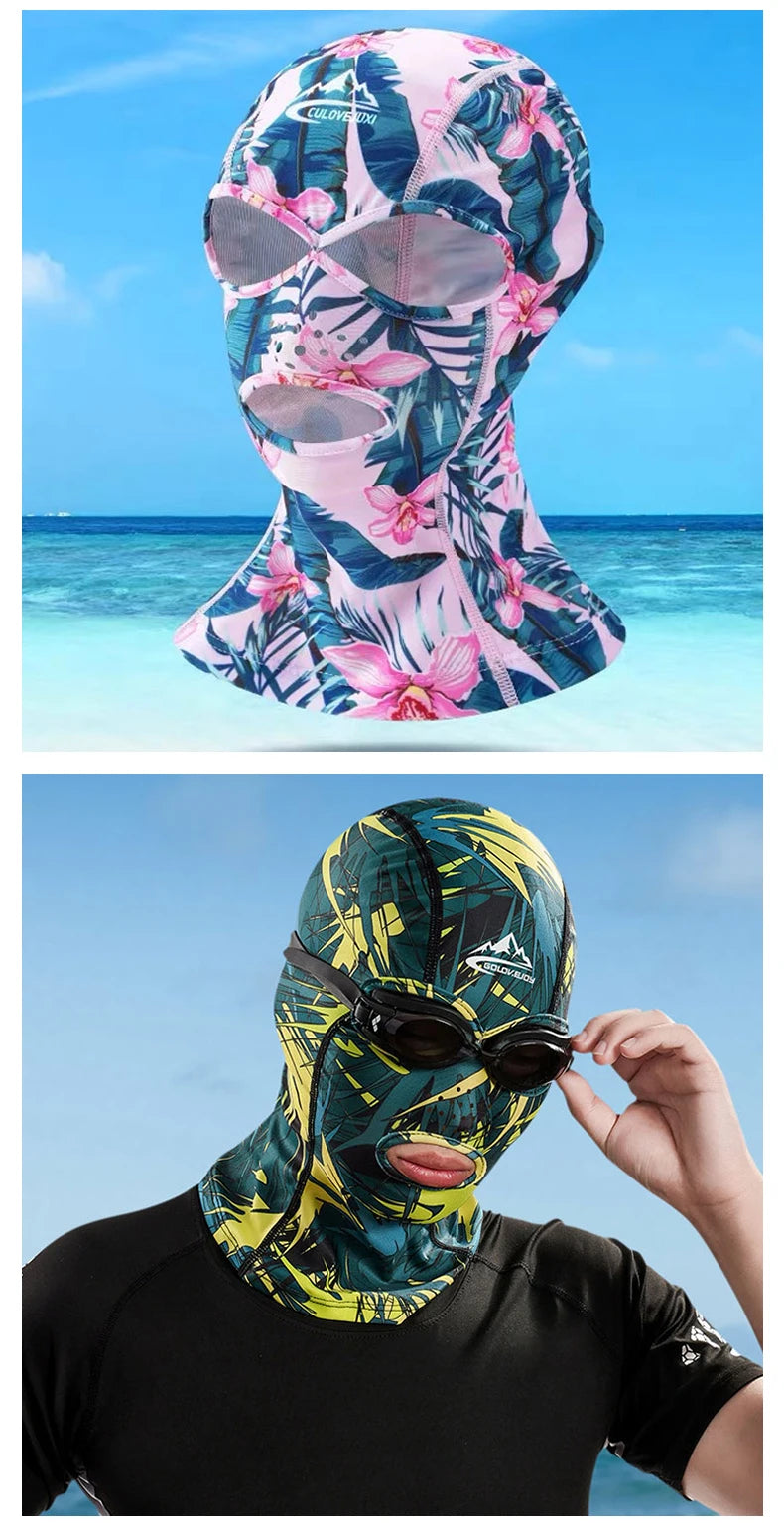 Summer Sun Protection Swimming Mask Flowers Balaclava Swim Cap Sun UV Protection Breathable Swim Cap for Women Men