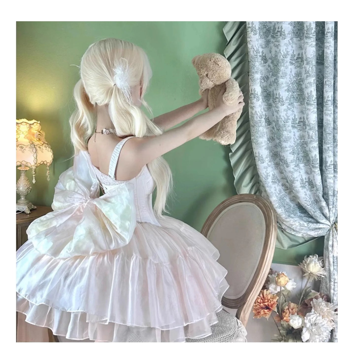 Princess Ball Gown Dress Women's Lolita Pink Suspender Dress Big Bow High Waist Slim Fit Elegant Sleeveless Strapless Dresses