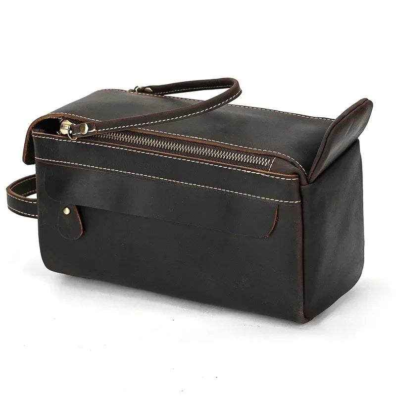Fashion High Quality Small Travel Bag Crazy Horse Leather Travel Wallet Storage Bag Washing Make Up Bag For Travel toiletry