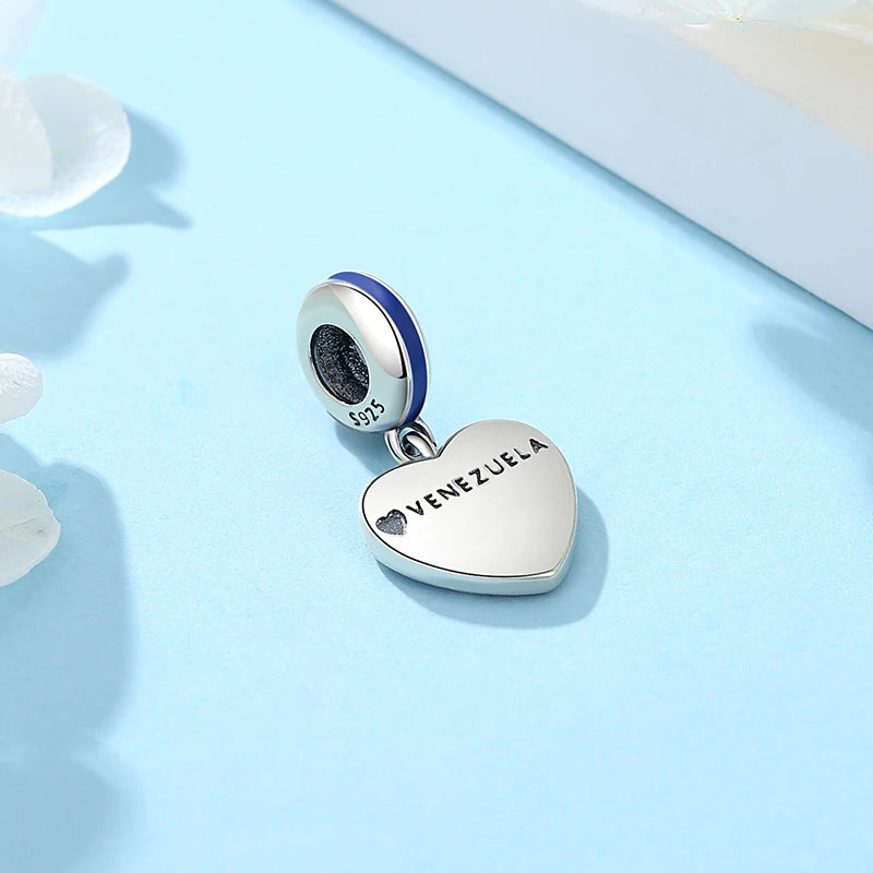925 Sterling Silver Charms Flag Of Venezuela Heart Pendant Beads Fit Original Pan Brand Bracelets Necklaces Jewelry For Women