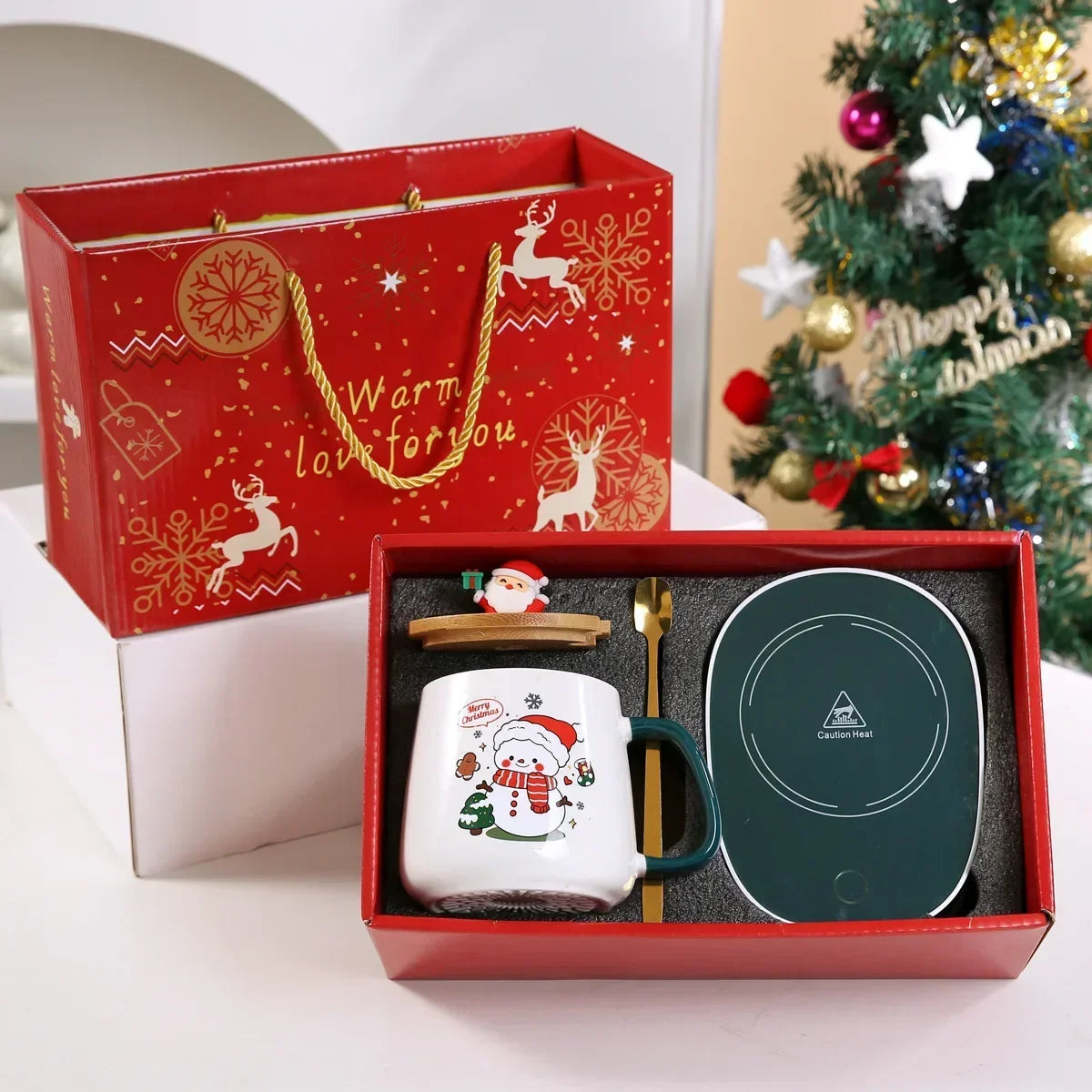 2025 Christmas Gift Set: Warm 55℃ Ceramic Mug with Lid featuring Santa Claus for Office or Home Use