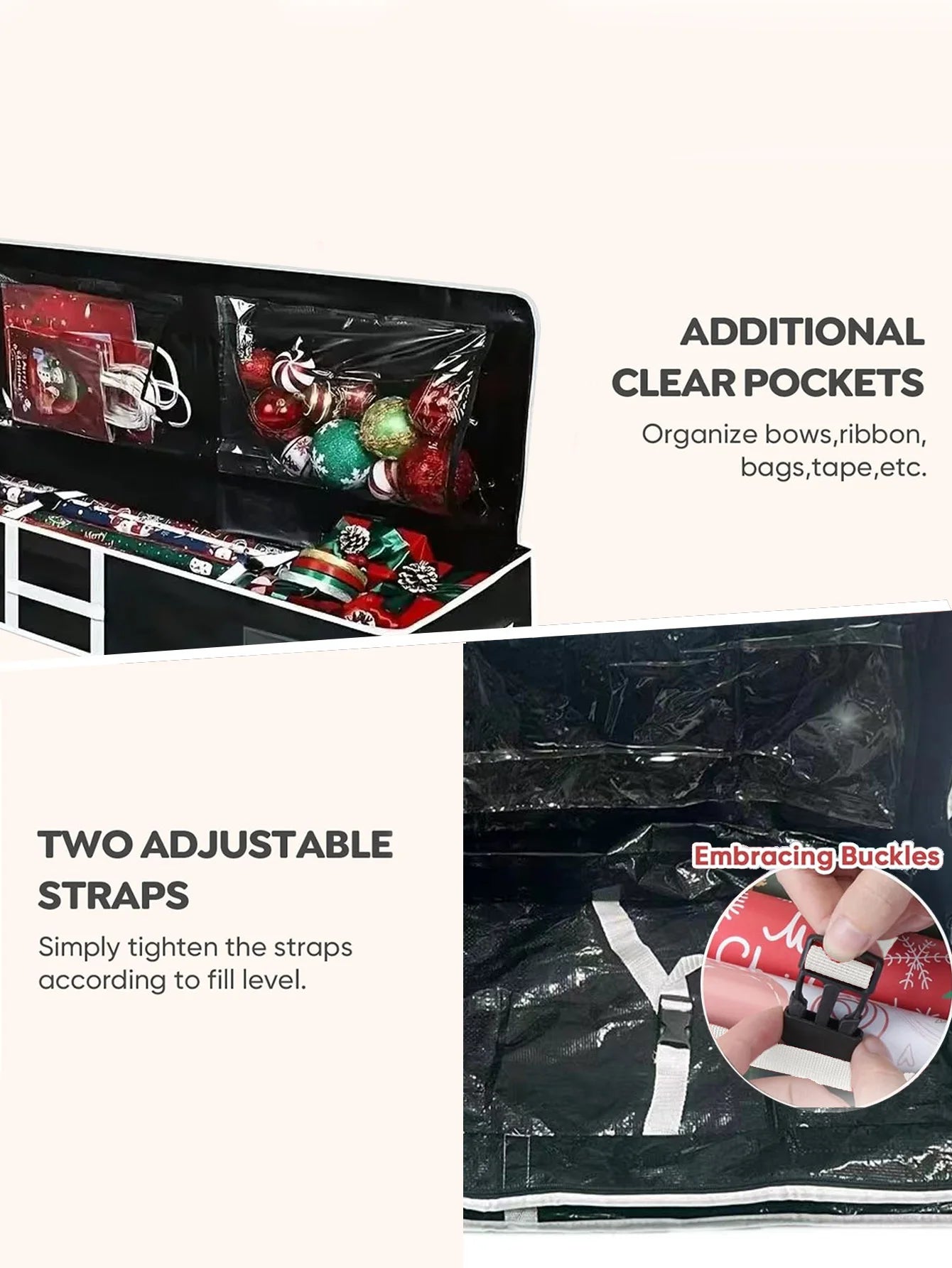 Christmas Gift Wrap Storage Bag Wrapping Paper ContainersUnderbed Storage Organizer with Reinforced Handles Christmas Decoration