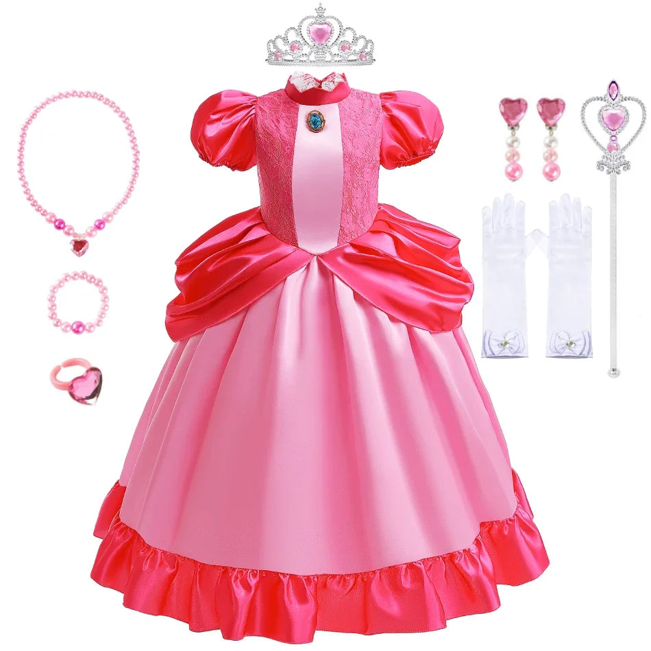 Peach Dress For Girls Cosplay Dress Up Princess Costume Halloween Game Role Play 4 6 8 10 Yrs Kid