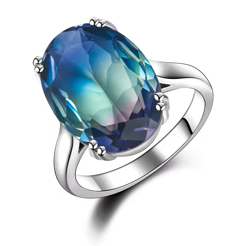 S925 Silver Fashion Large Oval AAAAA Zircon Rainbow Gemstone 13*18mm Multicolor Tourmaline For Woman Wedding Ring Bridal Jewelry