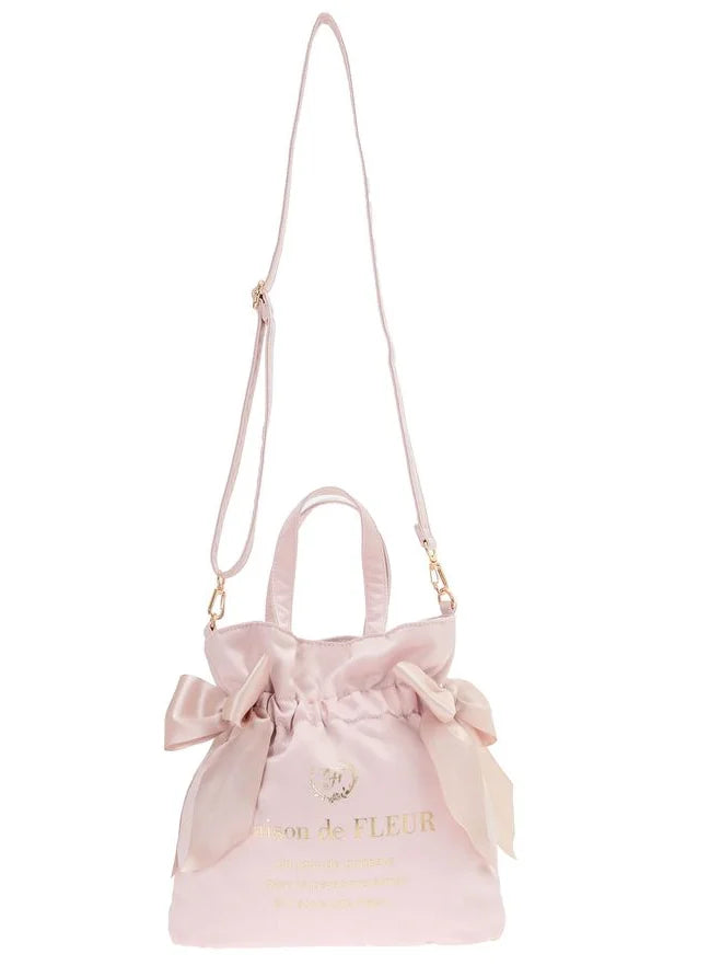 Japanese New Satin Double Bow Portable Shoulder Crossbody Women Bags with Long Shoulder Straps Sweet Letters Tote Bags