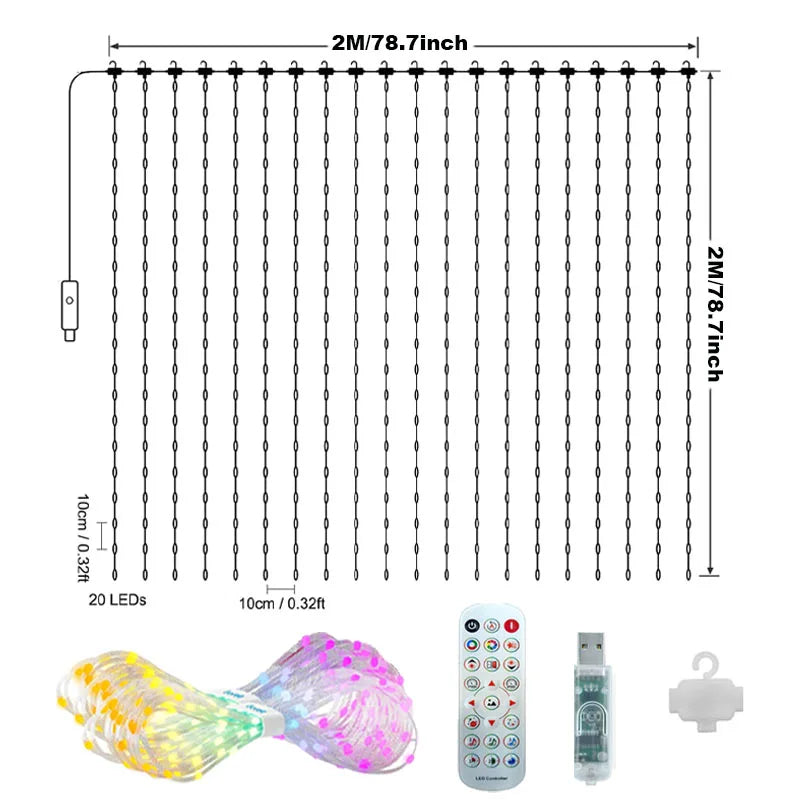 400LED Smart Curtain Lights WiFi APP Control DIY Pattern Music Sync IP65 Waterproof for Halloween Christmas Gift