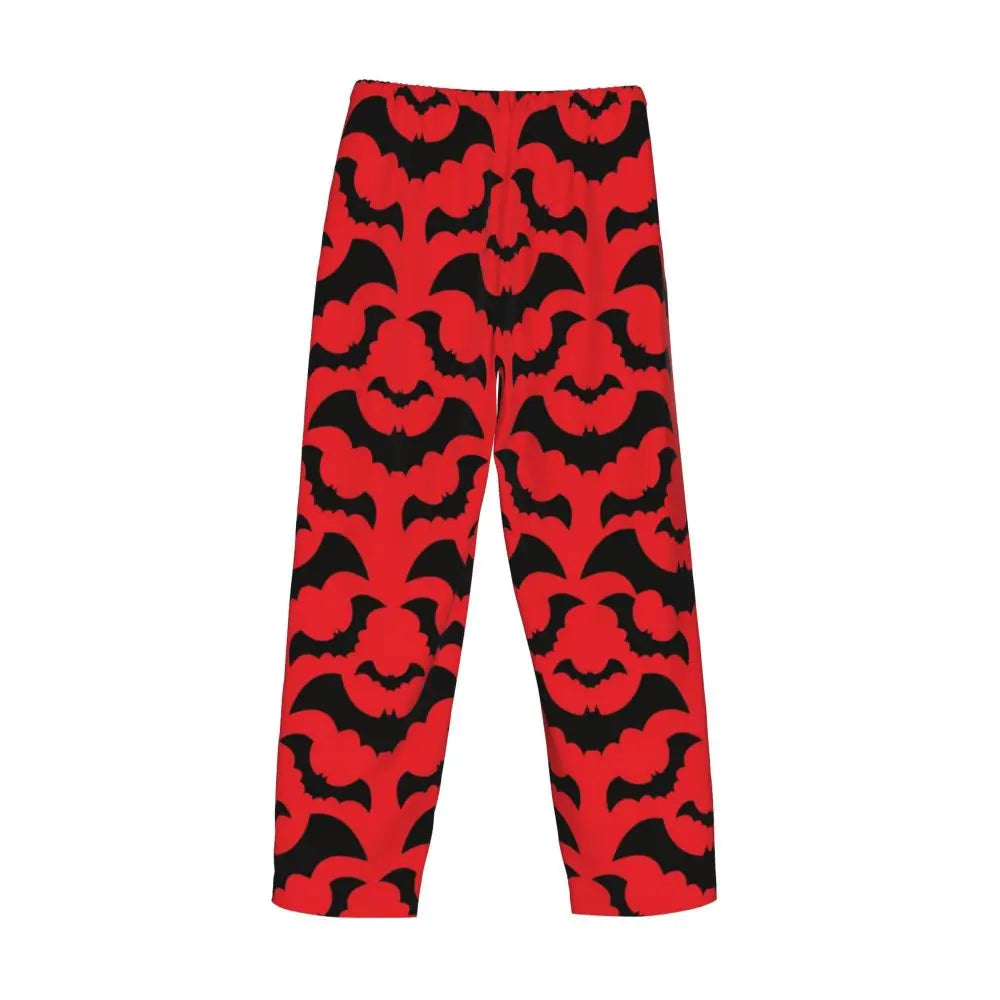 Custom Cute Spooky Halloween Bats Black And Purple Pajama Pants for Men Lounge Sleep Drawstring Sleepwear Bottoms with Pockets