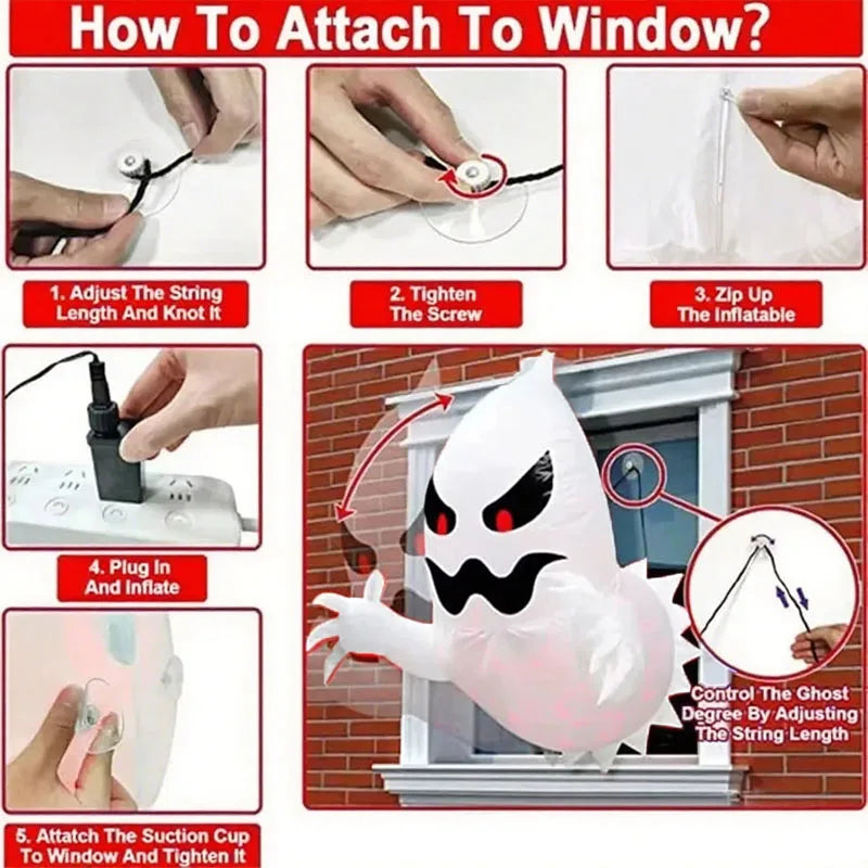 1.4m Halloween Inflatable Ghost Horror Window Ghost Foldable Balloon Outdoor Courtyard Garden Decoration Fun Party Tool