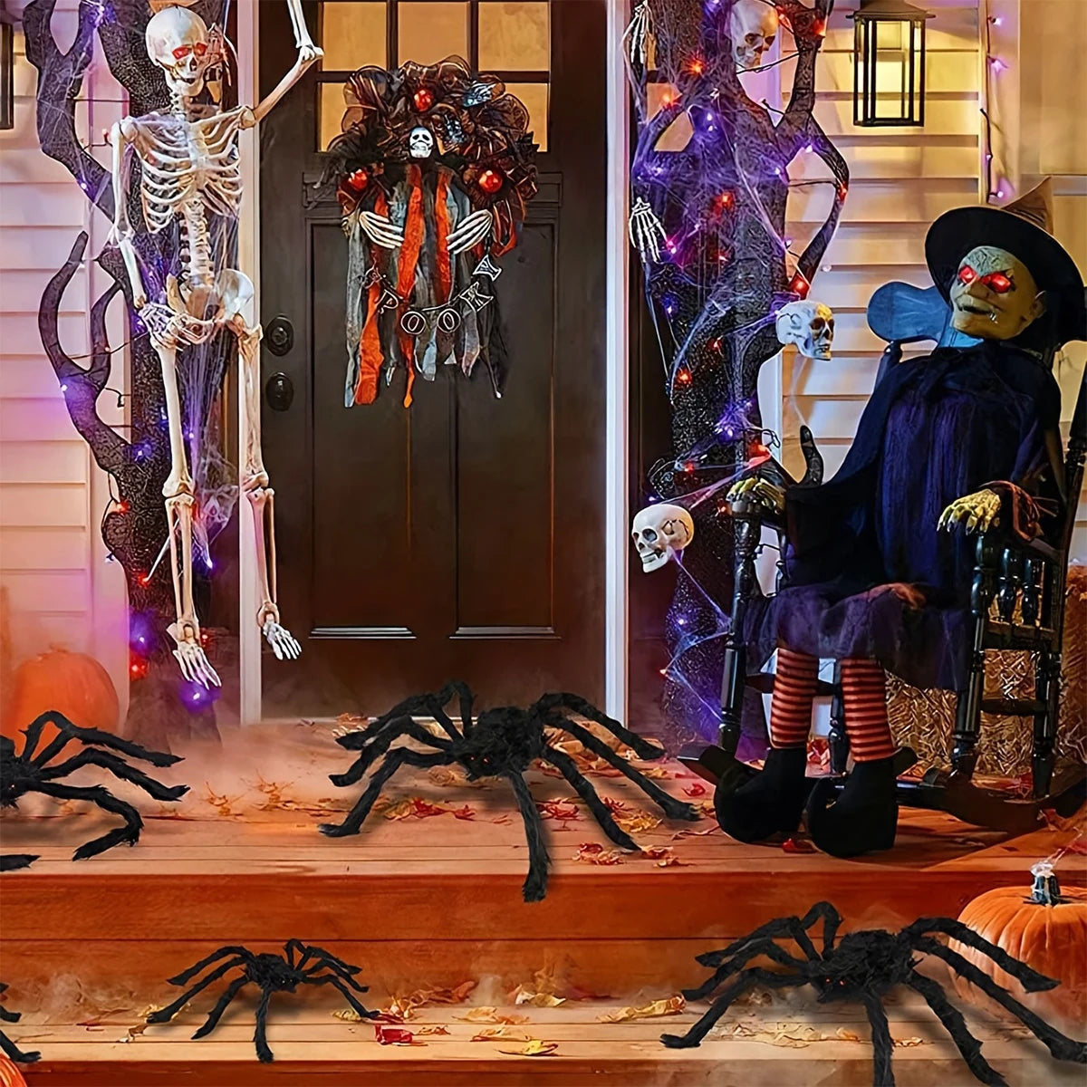 75/125cm Giant Black Spider Halloween Party Decor for Home 2025 Outdoor Haunted House Ornament Trick or Treat Big Black Spider