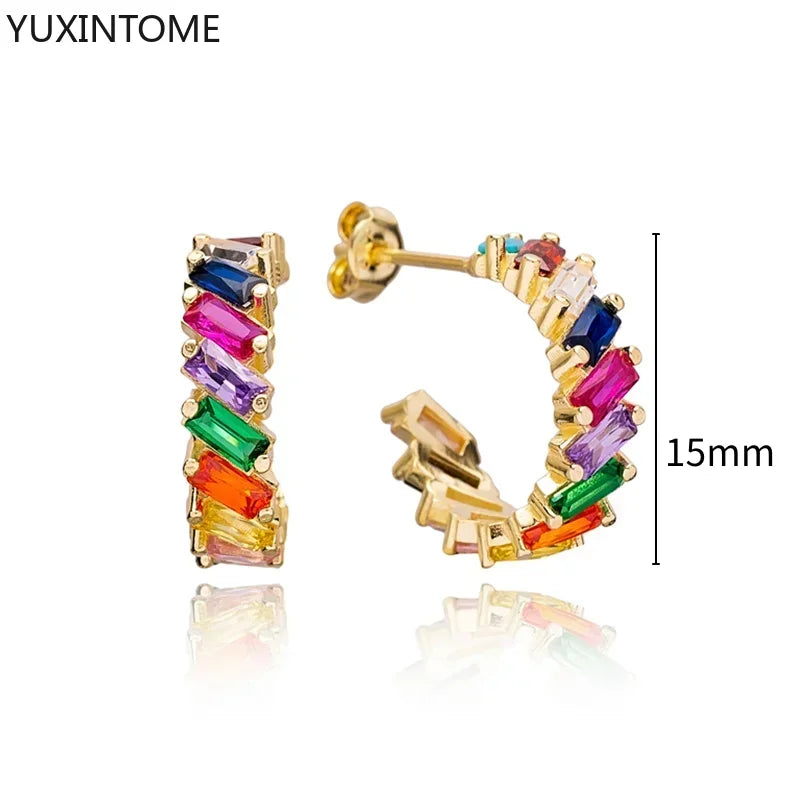 Colorful Crystal Earrings 925 Sterling Silver Ear Needle Stud Earrings for Women Cross Dangle Earrings Party Wedding Jewelry