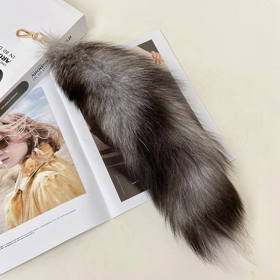 Naturally Fashion Fox Tail Keychain Wolf Tail Fur Tassel Bag Tag Black And Brown Charm Keyring Pom Pom Holder Strap Chain Gifts