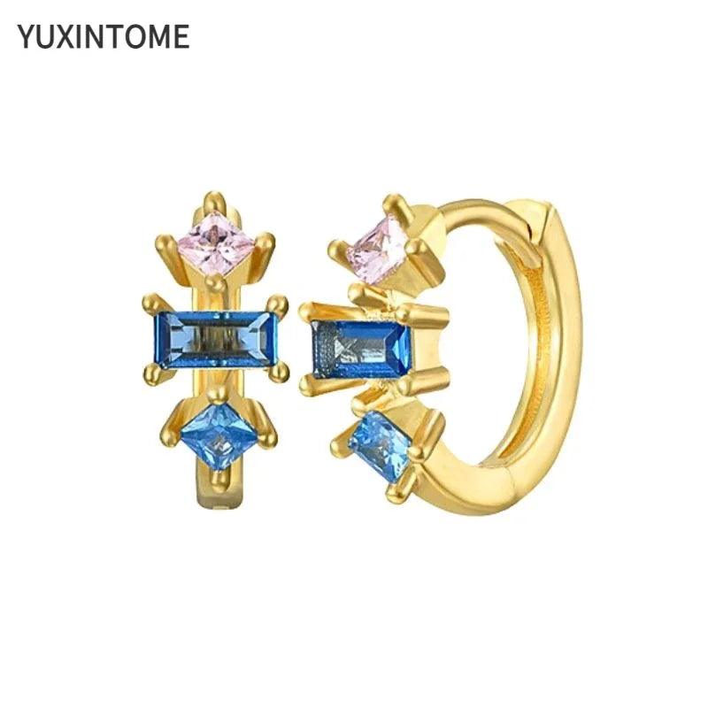 Colorful Crystal Earrings 925 Sterling Silver Ear Needle Stud Earrings for Women Cross Dangle Earrings Party Wedding Jewelry