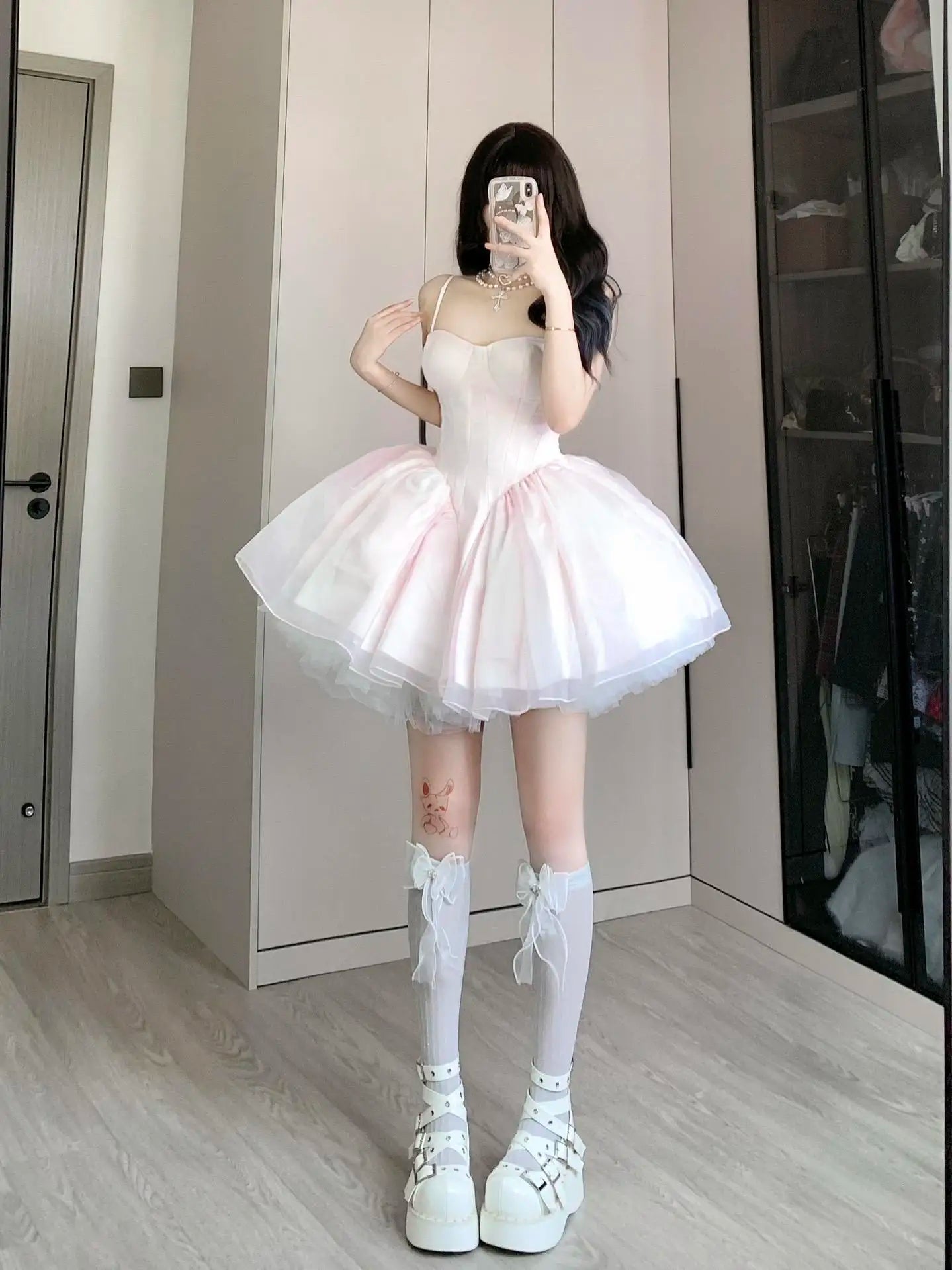 French Style Flower Wedding Dress Lolita Sweet Girl Women Fairy Tube Top Sling Dress with Long Cardigan Birthday Princess Dress