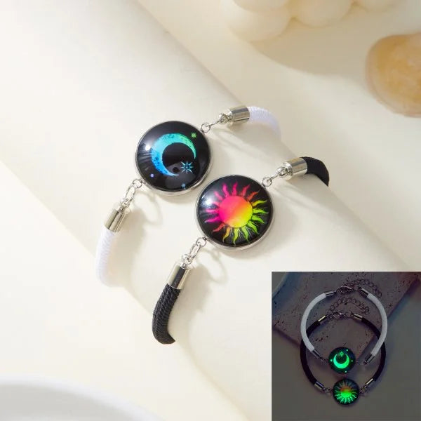 2 PCS/Set Stainless Steel Couples Bracelet For Women Lover Luminous Sun Moon Rope Charm Friendship Girlfriend Party Jewelry Gift