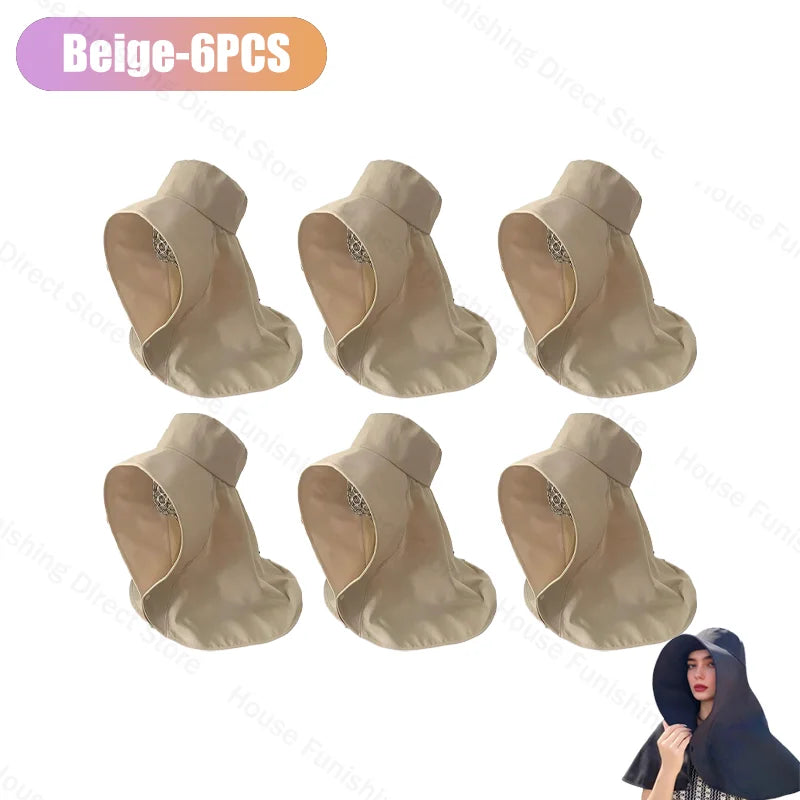 Summer Women Cap Outdoor Uv Anti Neck Protection Sun Visors Hat Fishing Hiking Big Brim Shawl Sunscreen Ponytail Cap Solid Color