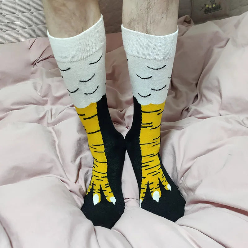 Men Funny Chicken Paw Crew Socks Hen's feet Yellow Long Leg Man Couple School Freak 3D Socks