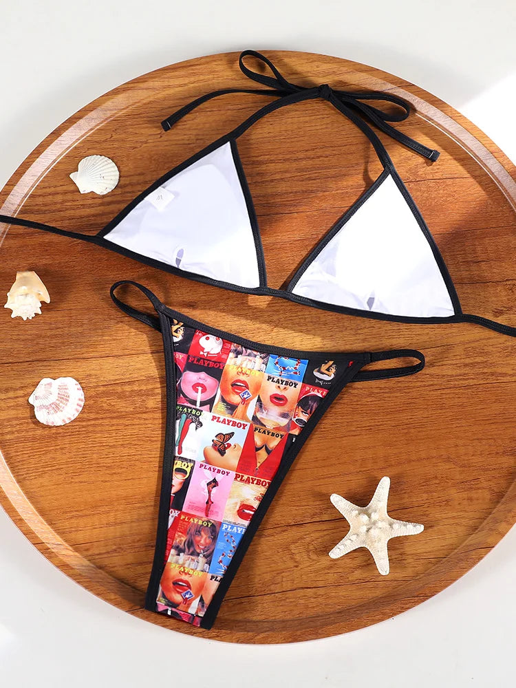 Triangle Bikini Set For Women Sexy Bathing Suit Bandeau Biquinis 2025 Swimwear Low Waist Bikinis Beachwear Bordered Swimsuit