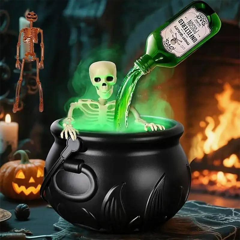 Halloween Witch Cauldron With LED Light & Fog Mist Maker Skeleton Decor for Spooky Hocus Pocus Party, Home, Halloween Party