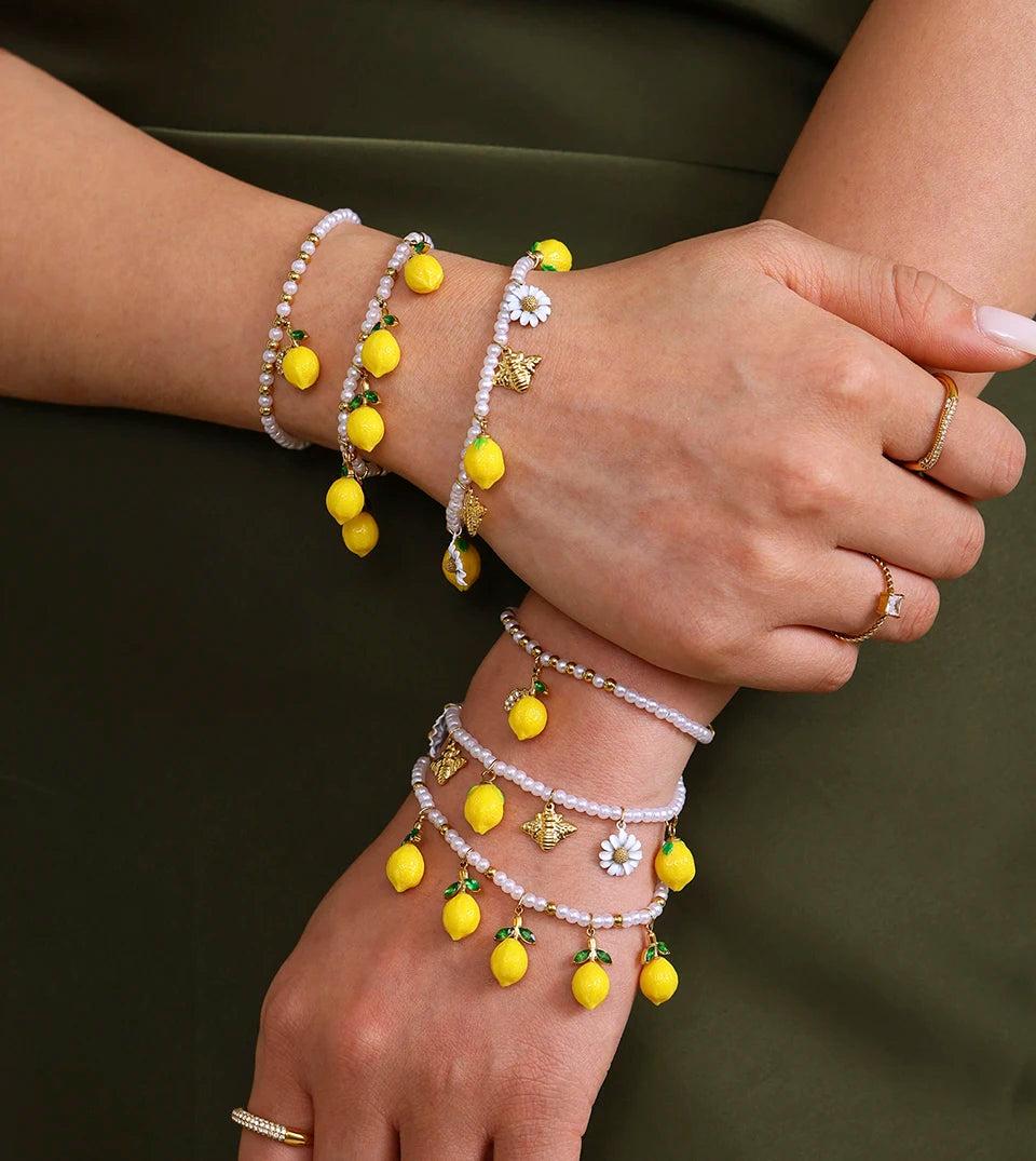 Shell Beads Bracelet With Multi Lemon Charms For Women Handmade Beaded Bracelets Matching Earrings Necklace Cute Jewelry Sets