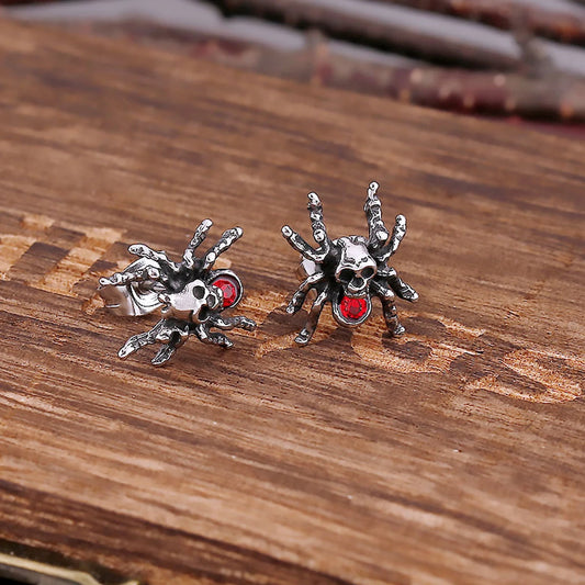 Gothic Spider Zircon Skull Stud Earrings Men Women Stainless Steel Hip Hop Biker Animal Earrings Fashion Party Jewelry