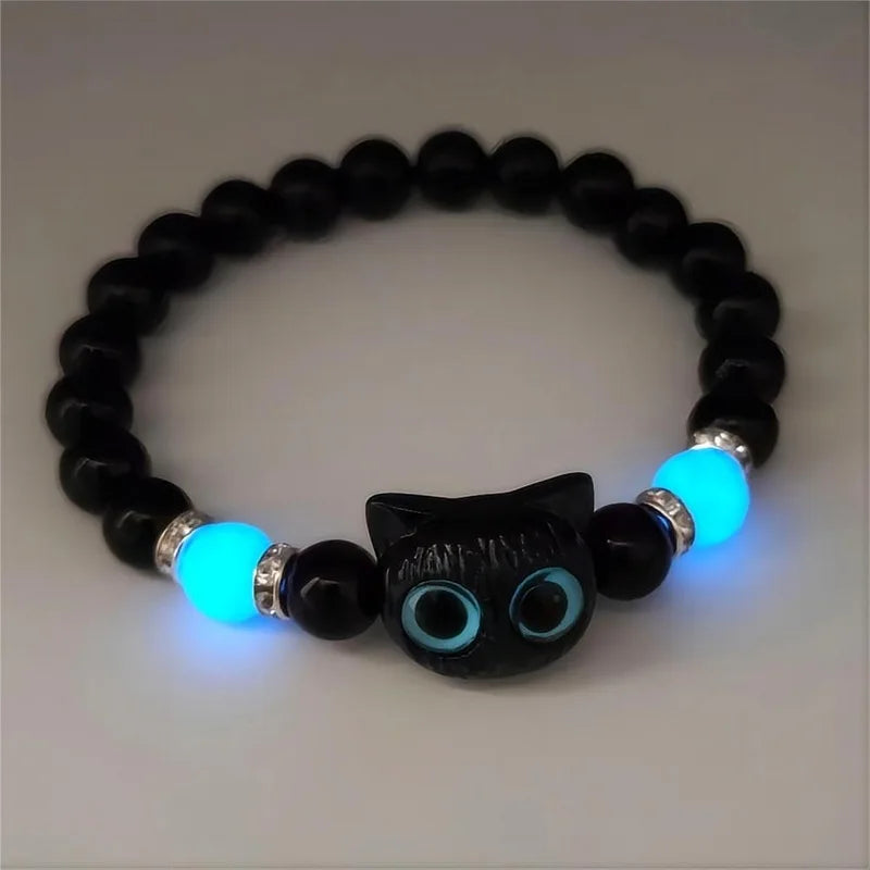 Luminous Matching Couples Bracelets Necklace for Women Men Cat Black White Cat Head Bangles Glow In The Dark Friendship Gift