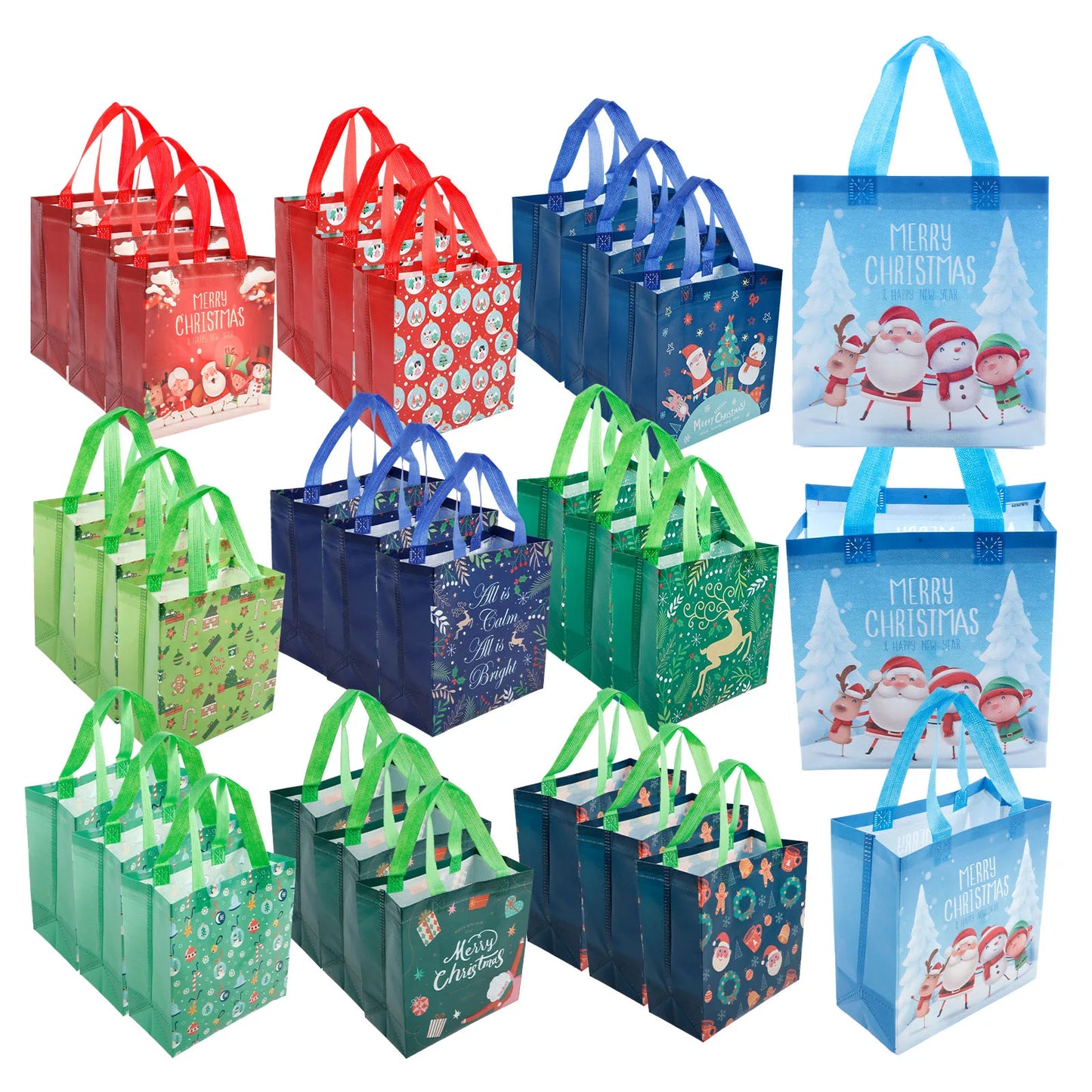 16/30Pcs Christmas Gift Bags Colorful Present Bags with Handle Large Capacity Santa Claus Favor Bags Reusable Christmas Shopping