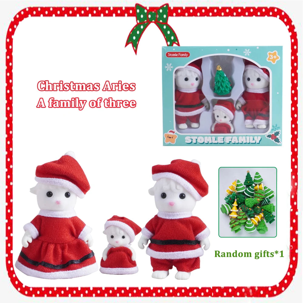 Christmas Theme 1:12 Dollhouse Sheep Animal Family Model Ornament Gift Miniature Furniture Christmas Tree Model Christmas Gift