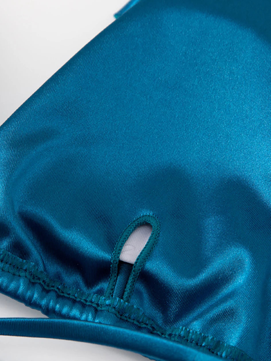 Metallic Halter Triangle Bikini 2023 Swimsuit Women Swimwear Female Bathing Suits Brazilian Thong Micro Bikinis Set Beach Wear