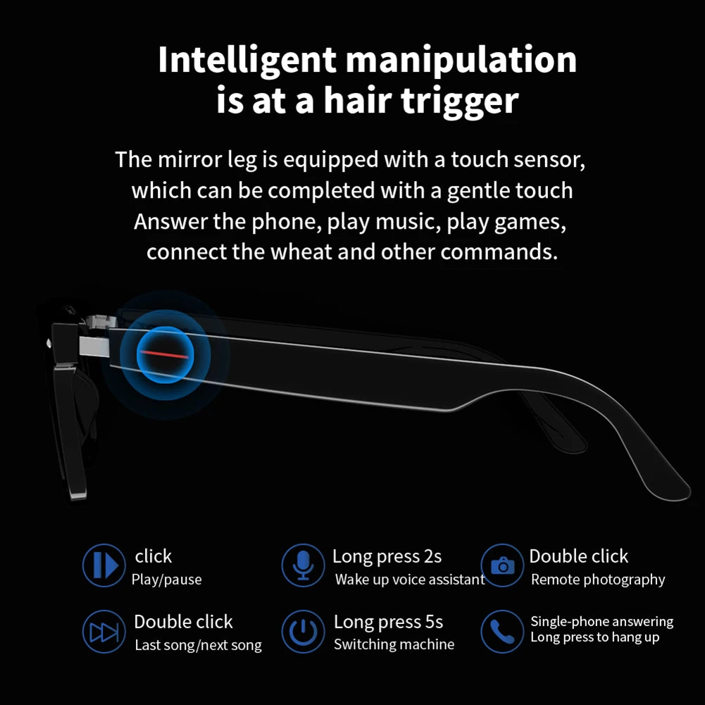 Intelligent BT AI Glasses With Mic Multifunctional Remote Control Phone Camera Shoot Music Call Sport Sunglasses For Men & Woman