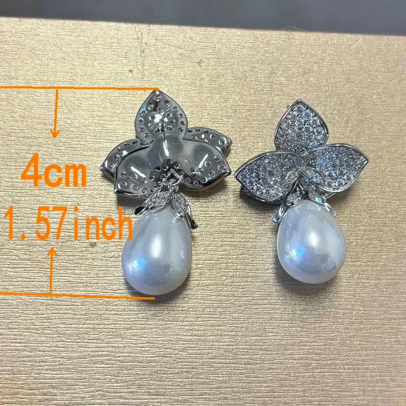 Bilincolor Purple Flower and Pearl Earring for Women Fashion Jewelry