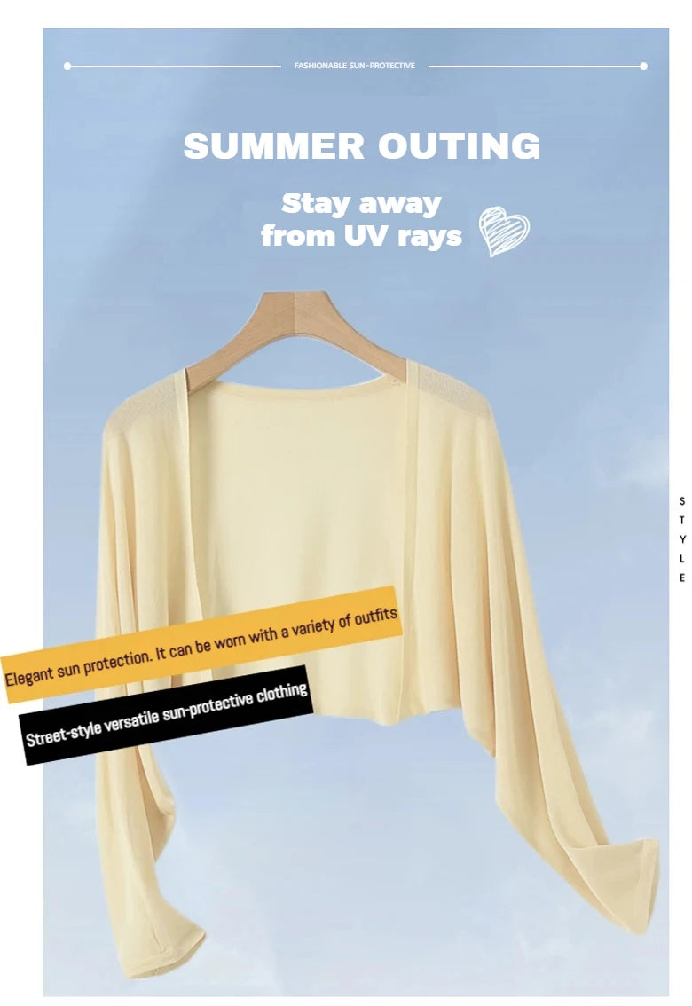 Ice Silk Sun Protection Cover Ups Women Long Sleeve Knitted Shawl Thin Summer Relax Cardigan Cape Outerwear Shirt Loose Freesize